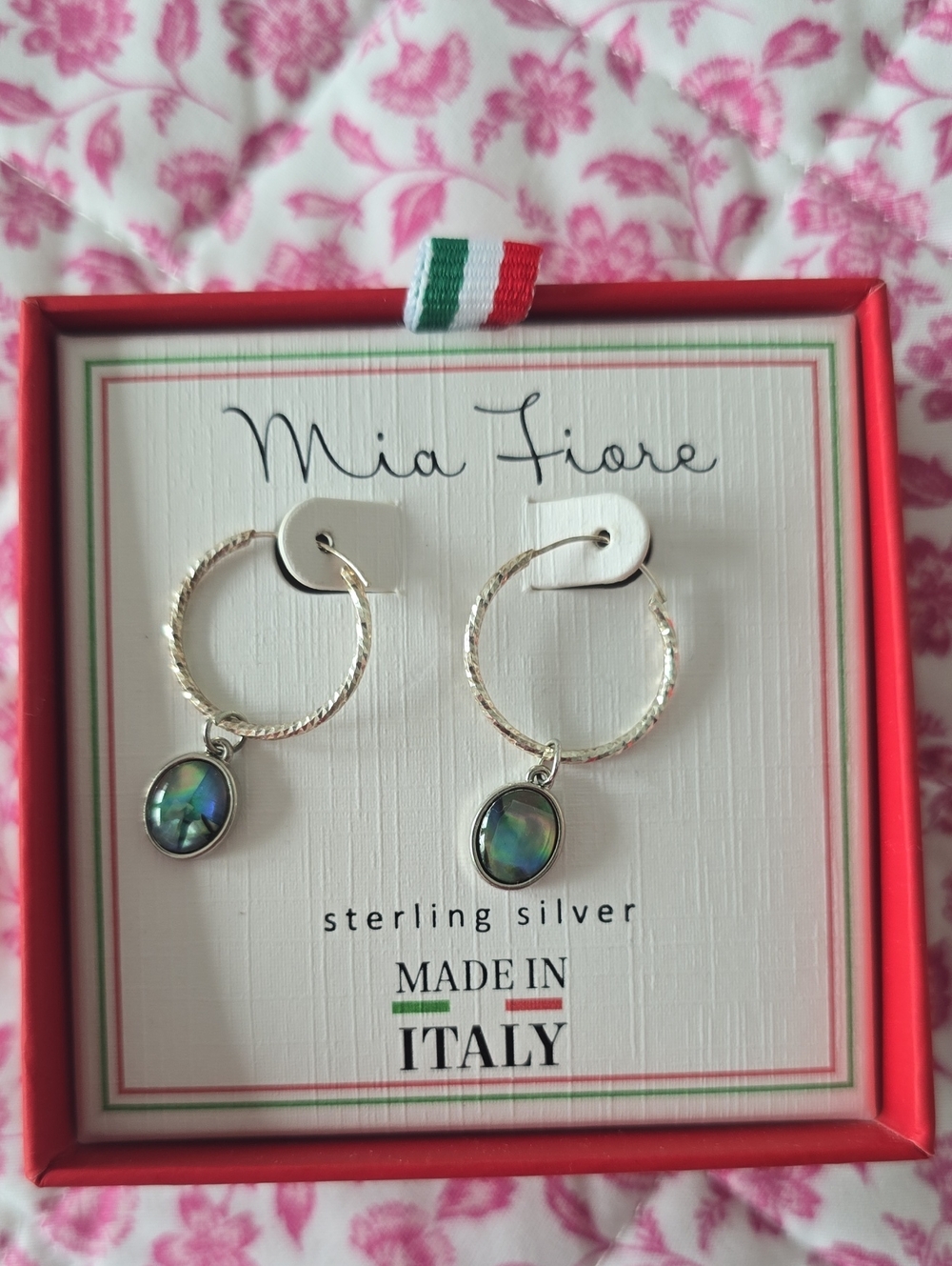 Mia Fiore Sterling Silver Abalone Hoop Drop Earrings - Green/Blue
